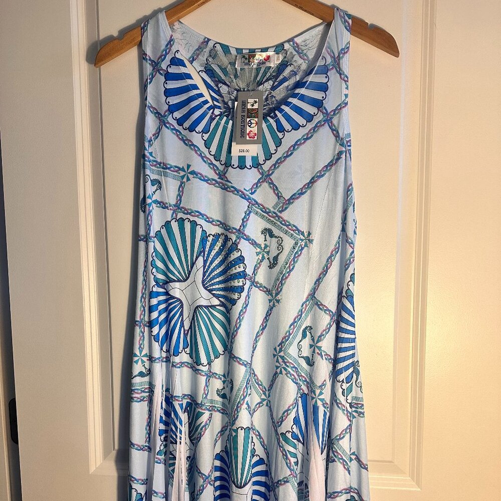 Indian Boutique Seahorse Beach Shift Dress Blue Tropical Sundress Swim Cover Up